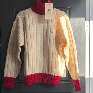 Ralph Lauren Cream and Red Turtleneck Sweater